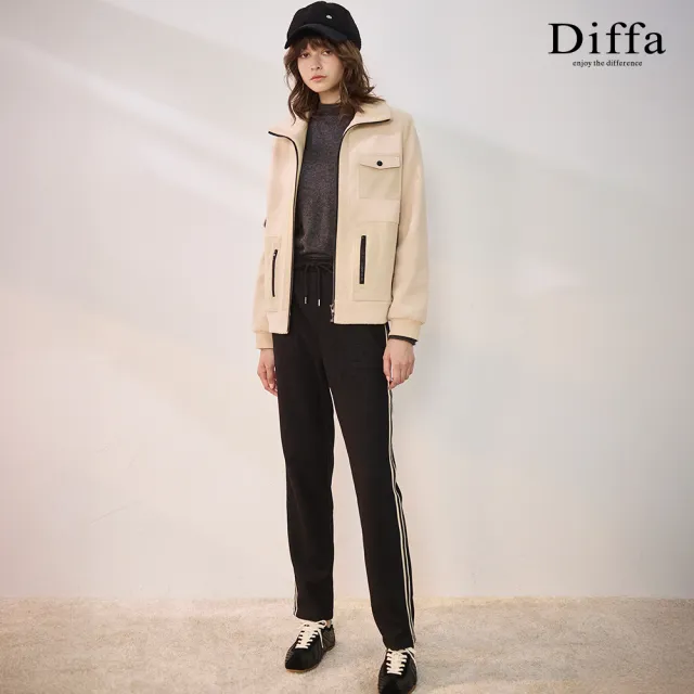 【Diffa】撞色織帶鬆緊腰抽繩長褲-女
