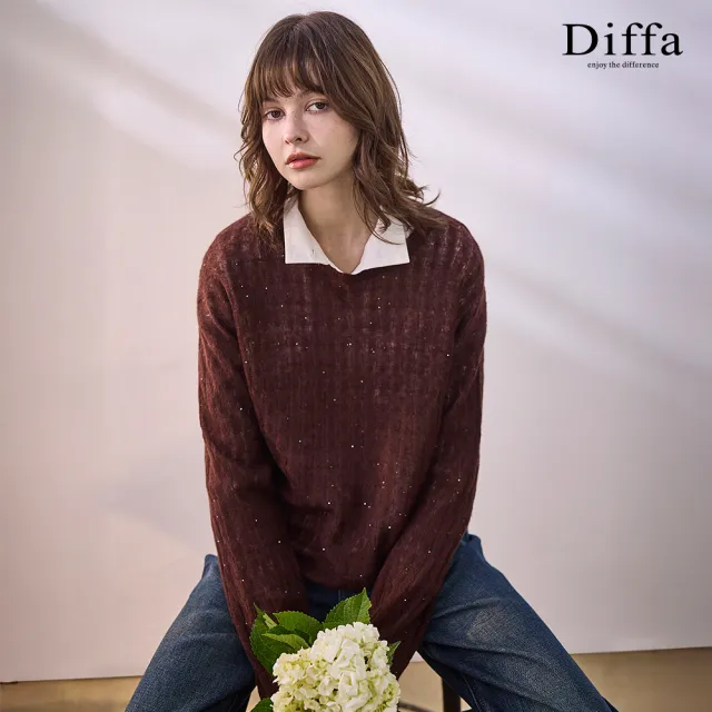 【Diffa】拐花亮片鏤空毛衣-女