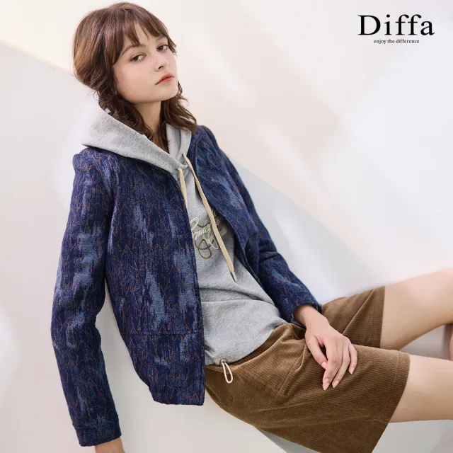 【Diffa】星星織紋立領外套-女