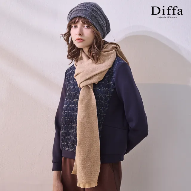 【Diffa】幾何織紋異素材拼接針織衫-女