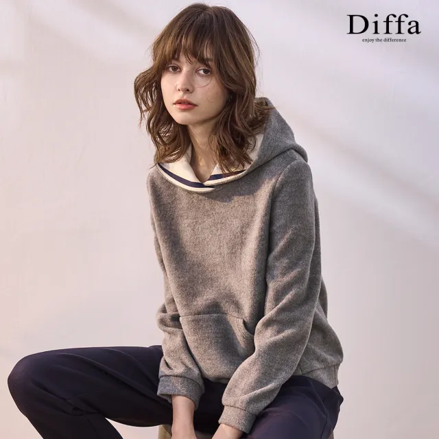 【Diffa】淺灰連帽針織衫-女