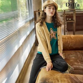 【Diffa】黑格織紋褲口車褶長褲-女