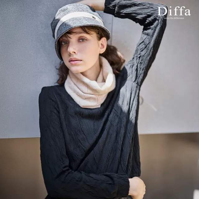 【Diffa】立領立體織紋下襬鬆緊針織衫-女