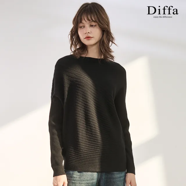 【Diffa】長版坑條落肩毛衣-女