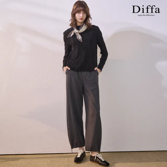 【Diffa】鬆緊腰抽繩針織長褲-女