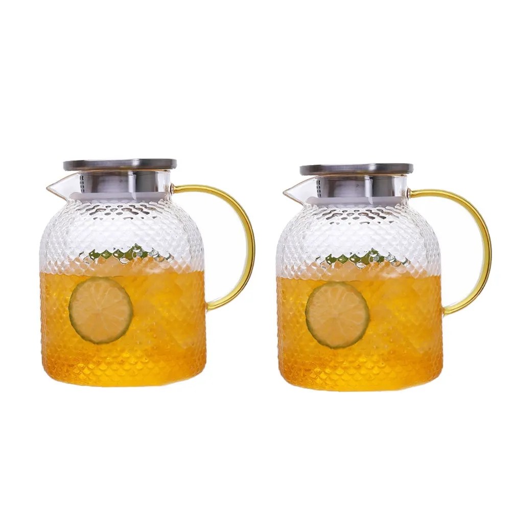 【日本FOREVER】耐熱玻璃錘紋款不鏽鋼把手水壺1000ML(買一送一)