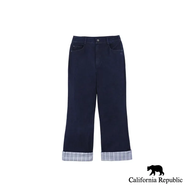 【California Republic】濱海藍格紋反折牛仔褲(女)