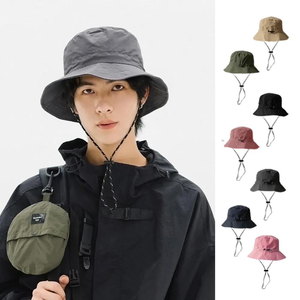 【DREAMCATCHER】抗UV防潑水摺疊漁夫帽(防風繩可調鬆緊/收納登山帽/防曬帽/出國防曬)