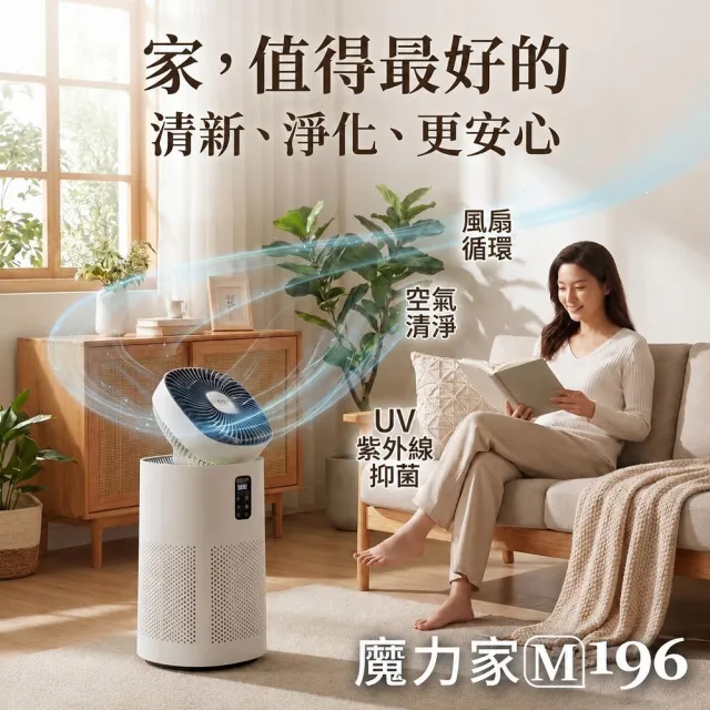 【MOLIJIA 魔力家】單機組-M196 智動UV抑菌風扇循環空氣清淨機/寵物空氣清淨機/循環扇/風扇(BY010096)