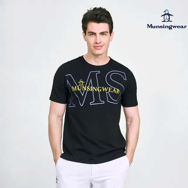 【Munsingwear】企鵝牌 男款黑色企鵝LOGO大文字印花棉彈性舒適百搭基本款短袖T SHIRT MGVL2505