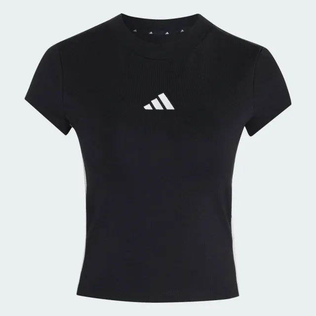 【adidas 愛迪達】ESSENTIALS 3-STRIPES 短版短袖上衣 T恤 女 KR4039