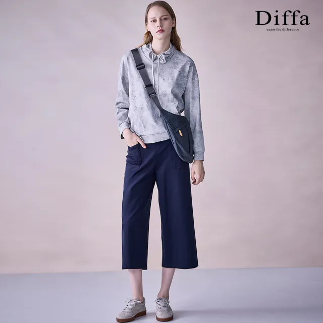 【Diffa】鬆緊腰貼袋長寬褲女