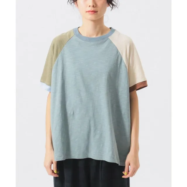 【BEAMS】官方旗艦館 BEAMS BOY / 女裝 竹節紗 拼接 短袖 T恤