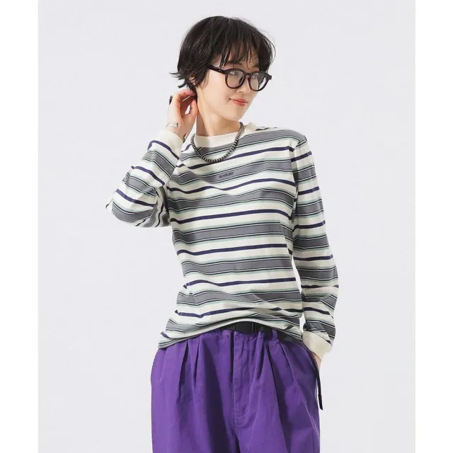 【BEAMS】官方旗艦館 BEAMS BOY / 女裝 刺繡 橫條紋 長袖 T恤