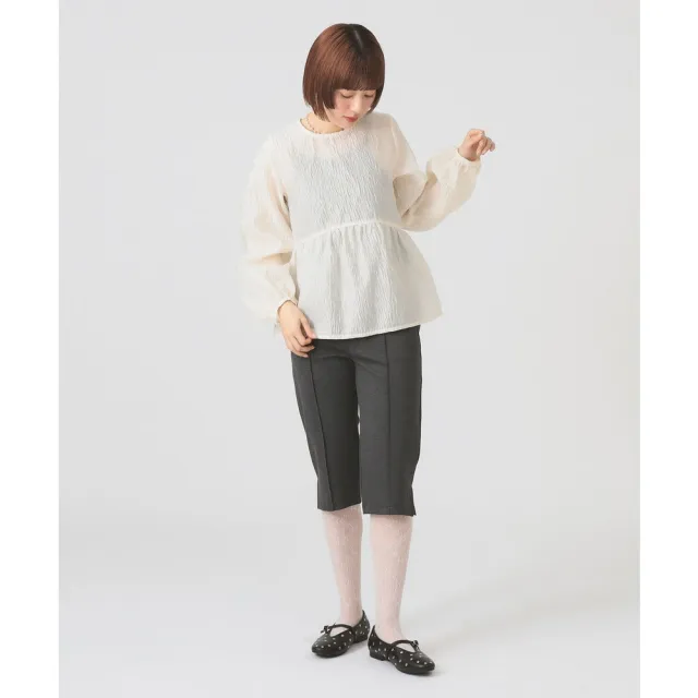 【BEAMS】官方旗艦館 Ray BEAMS / 女裝 緹花 抓皺 拼接 圓領 上衣