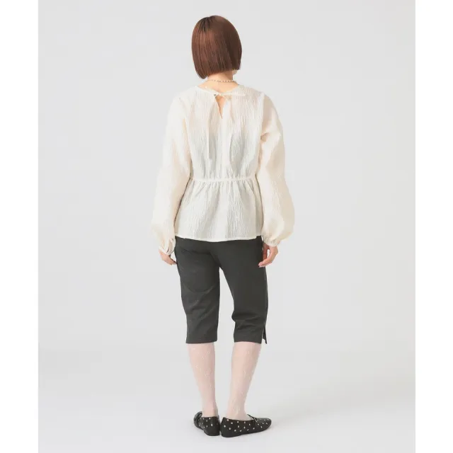 【BEAMS】官方旗艦館 Ray BEAMS / 女裝 緹花 抓皺 拼接 圓領 上衣