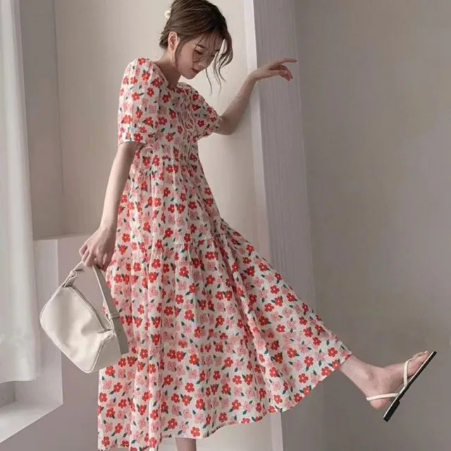 【AKARA】中大尺碼 女裝 韓式新潮休閒甜美碎花長裙洋裝 #dress #akara #style