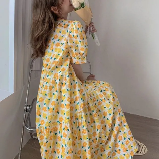 【AKARA】中大尺碼 女裝 韓式新潮休閒甜美碎花長裙洋裝 #dress #akara #style
