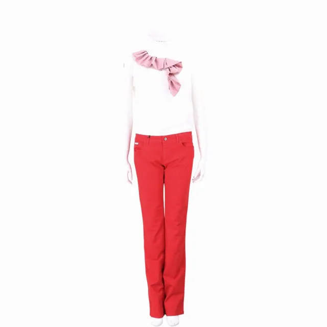 【Blumarine 布魯瑪琳】ANNA MOLINARI 紅色直筒牛仔長褲 丹寧褲(義大利精品 Jisoo私服品牌)