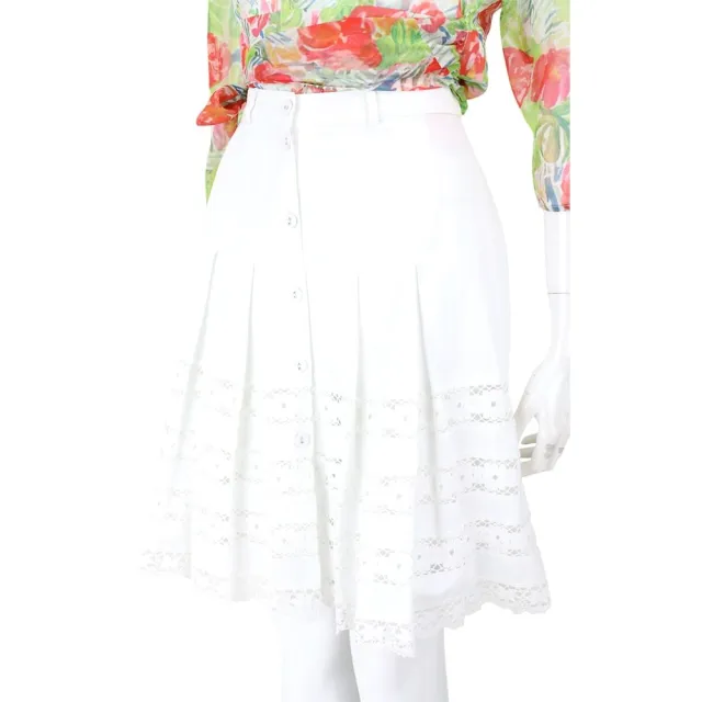 【Blumarine 布魯瑪琳】白色蕾絲花邊 A字中長裙(義大利精品 Jisoo私服品牌)
