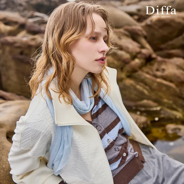 【Diffa】葉紋壓皺異素材拼接立領外套-女