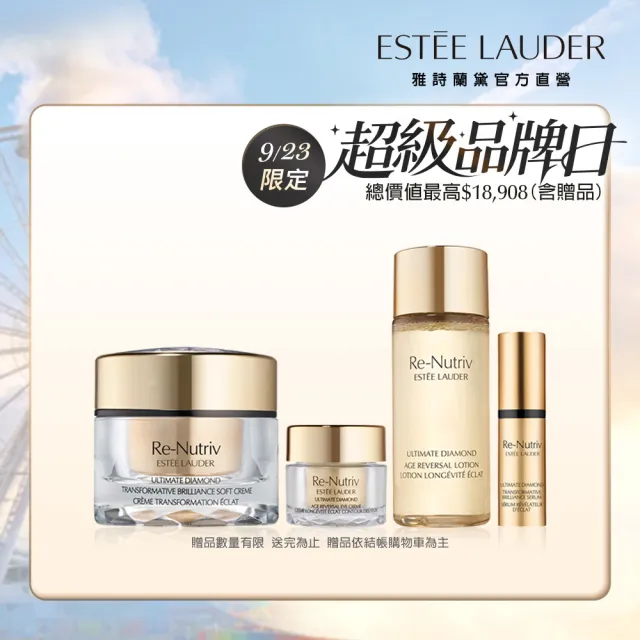 【Estee Lauder 雅詩蘭黛】白金級黑鑽奢華逆齡組(煥顏霜50ml+奇蹟凝露50ml+微導金萃5ml+逆時眼霜5ml)