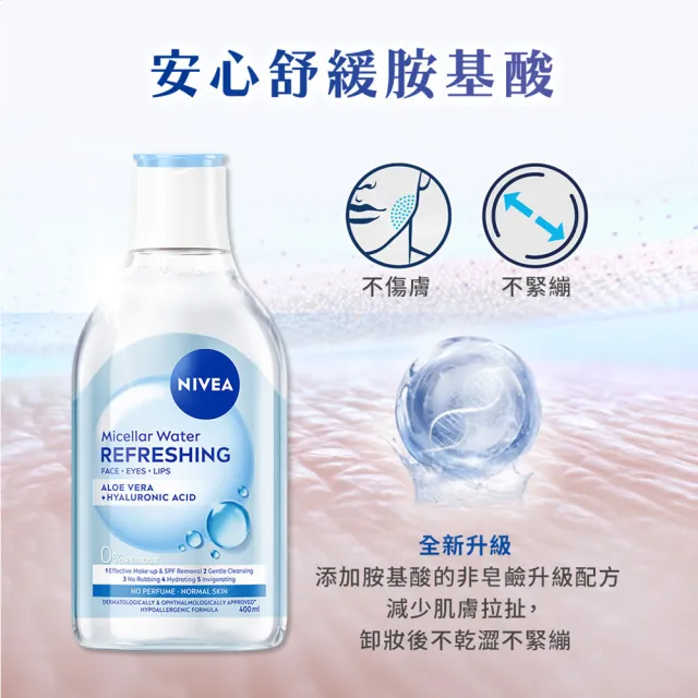 【NIVEA 妮維雅】卸妝水400ml全系列(B5卸妝水/舒敏/水潤/敏感肌適用)