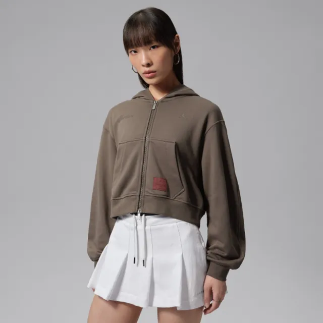 【NIKE 耐吉】連帽外套 女 AS W J BRK ESS+ FLC MD CRP FZ 運動 休閒 喬丹 短版 寬鬆 咖啡色 (IZ5785004)