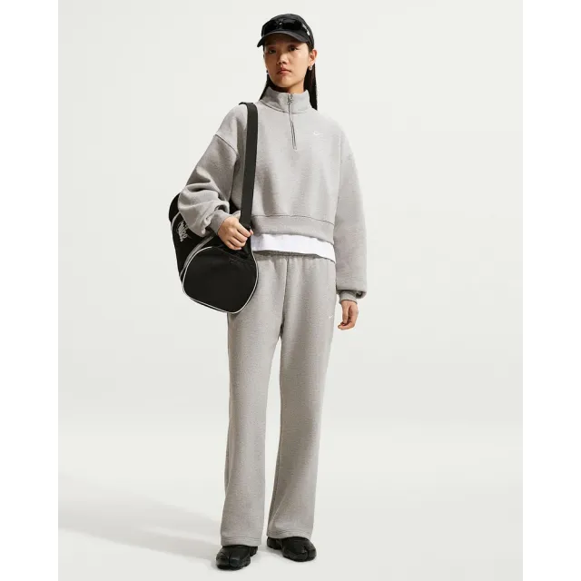 【NIKE 耐吉】半開襟上衣 女 AS W NK STDO FLC MW OS CROP QZ 運動 休閒 短版 寬鬆 karina 灰 (IM8543063)