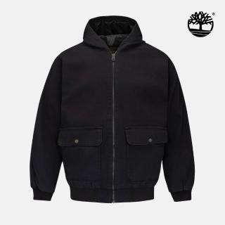 【Timberland】男款黑色寬版保暖帆布飛行外套(A27W6001)