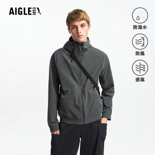 【AIGLE】男 軟殼防風外套｜AG-FBM89A243 深灰綠 (男外套 防風外套 防潑水 保暖外套 刷毛外套 保暖外套)