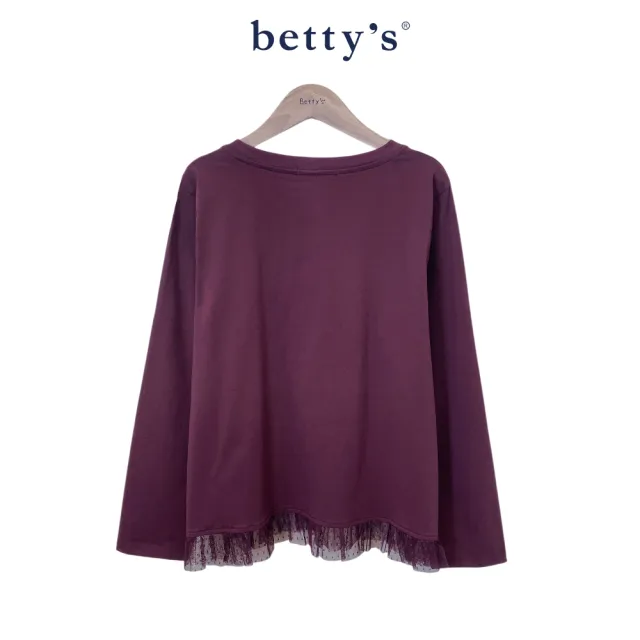 【betty’s 貝蒂思】蝴蝶結繡花下擺網紗棉T(共二色)