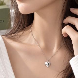 【GUCCI 古馳】台灣現貨-925純銀-Blind For Love 雙G刻字立體愛心墜飾項鍊