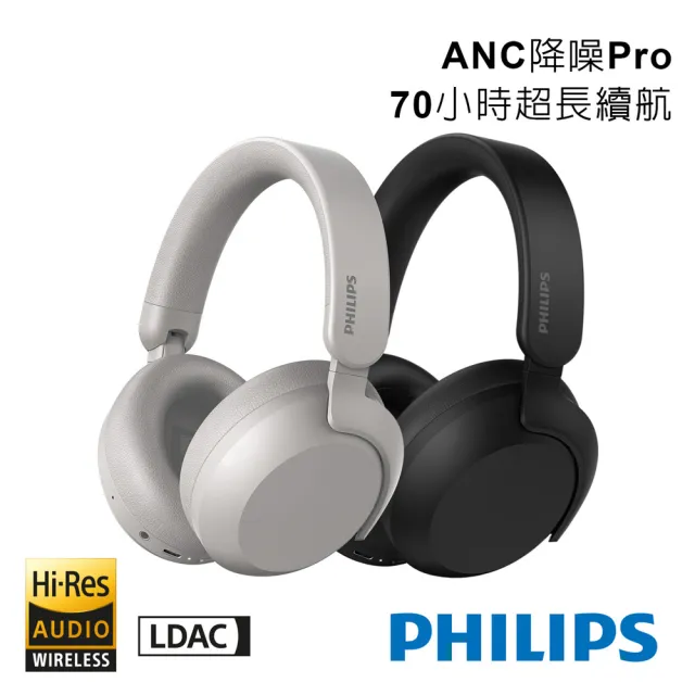 【Philips 飛利浦】AI Hi-Res高音質ANC降噪藍牙耳罩耳機-TAH8000
