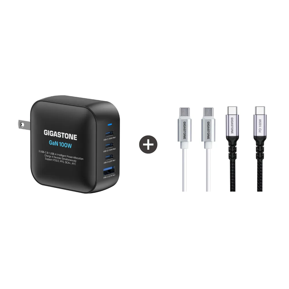 【Gigastone 立達國際】100W GaN氮化鎵四孔USB-C充電器 TypeC 雙線快充組(100W x 60W) (支援iPhone17)