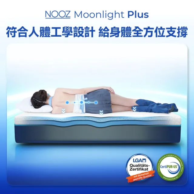 【Lunio】標準雙人涼感記憶床墊5尺x6.2尺x20cm-Nooz Moonlight Plus
