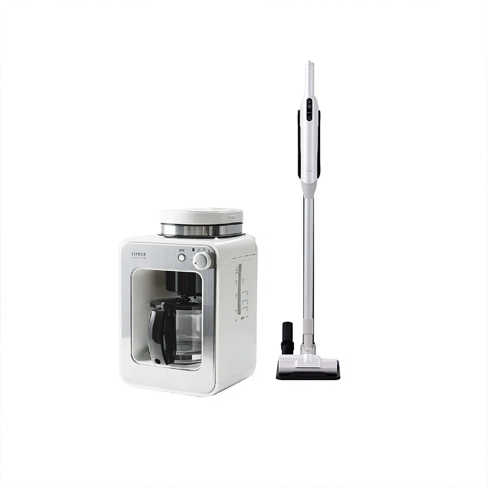 【Siroca】官方直營 自動研磨咖啡機(A1210白)+SV-SP3710超輕量無線吸塵器