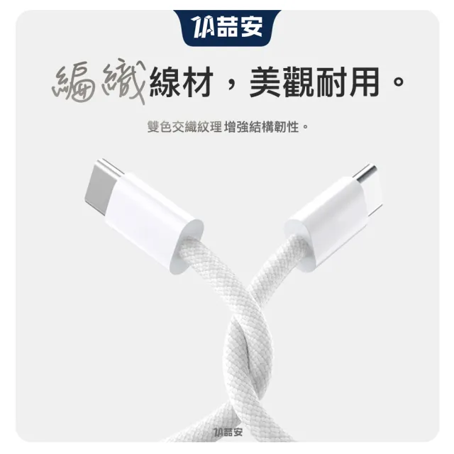 【ZA 喆安】USB2.0 二合一 Type-C to C/Lightning編織充電線1m(適用iPhone 18/17/iPad快充線)