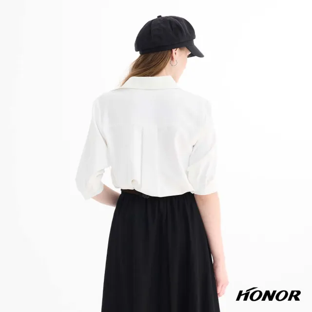 【HONOR 山形屋】蕾絲滾邊翻領五分袖襯衫-白