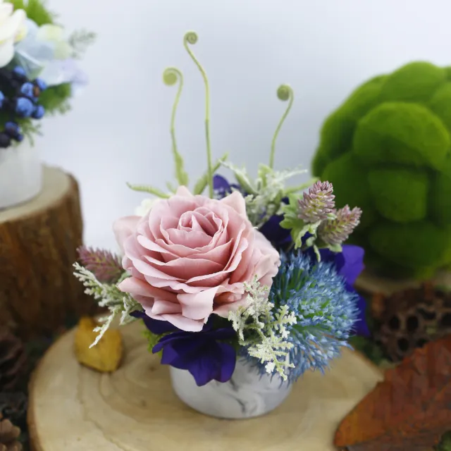 【HUGO DECO 榆果傢飾】水感裸色玫瑰蕨芽香氛花飾(擬真花/香氛/花禮/桌花/永不凋零/聖誕節)