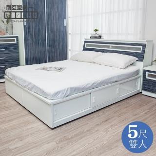 【南亞塑鋼】MIT台灣製 | 5尺雙人加高型六拉門塑鋼床組(床頭箱+加高推門收納床底-鐵刀木色)
