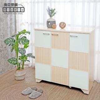【南亞塑鋼】MIT台灣製 | 3.3尺拼接方格三開門防水塑鋼鞋櫃(白橡色+白色)