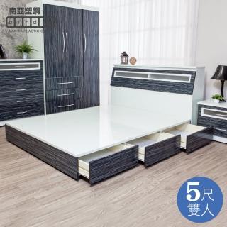 【南亞塑鋼】MIT台灣製 | 5尺雙人六抽屜塑鋼床組(床頭箱+抽屜床底-鐵刀木色)