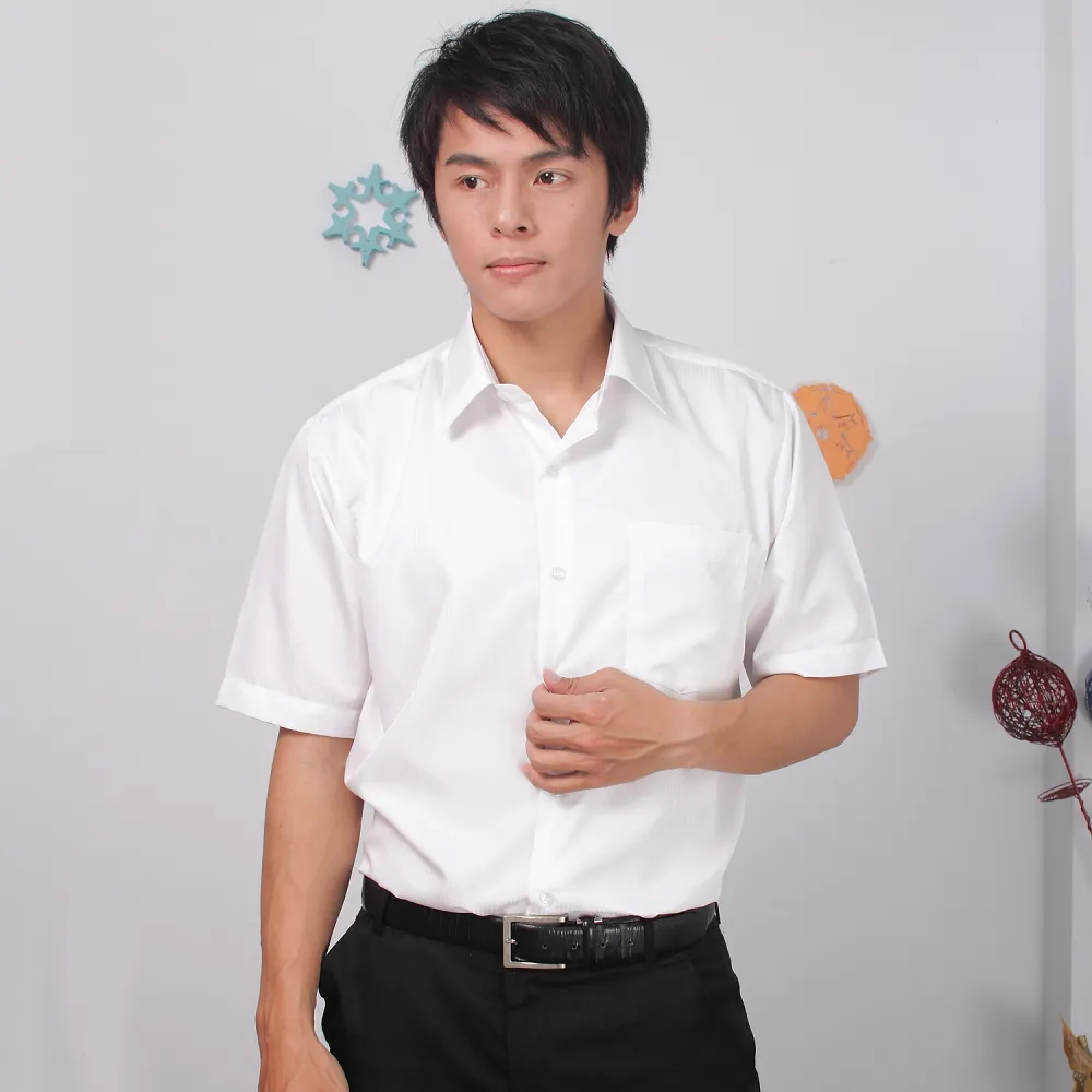 【台灣製造】JIA HUEI 短袖男仕吸濕排汗防皺襯衫 白壓紋  商務  男襯衫