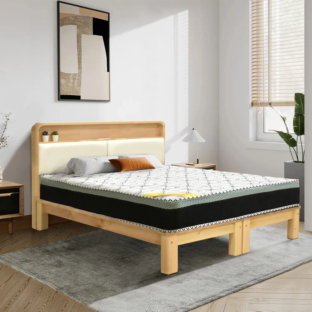【IHouse】北歐實木路易強化版 雙大6尺床組 3件組(907床頭+床底+石墨烯床墊)