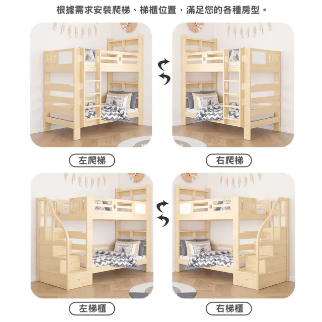 【HABABY】旗艦款上下舖 拼拼床階梯款-原木+10公分涼感記憶床墊套組(雙層床 含床墊套組 可拆分床)