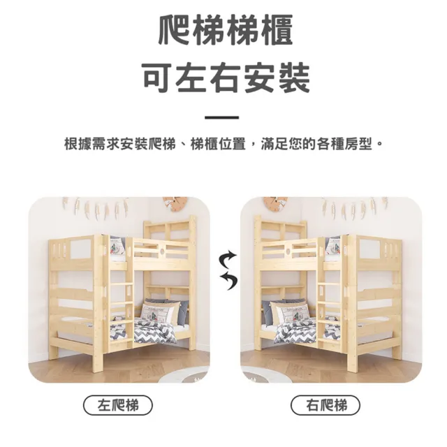 【HABABY】旗艦款上下舖 拼拼床爬梯款-原木+10公分涼感記憶床墊套組(雙層床 含床墊套組 可拆分床)