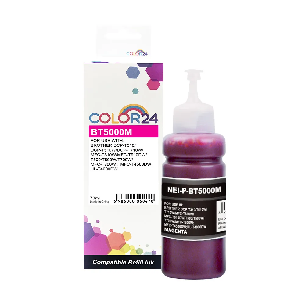 【COLOR24】for BROTHER 紅色 增量版 BT5000M/70ml 相容連供墨水(適用 DCP-T310/T300/T510W/T500W)