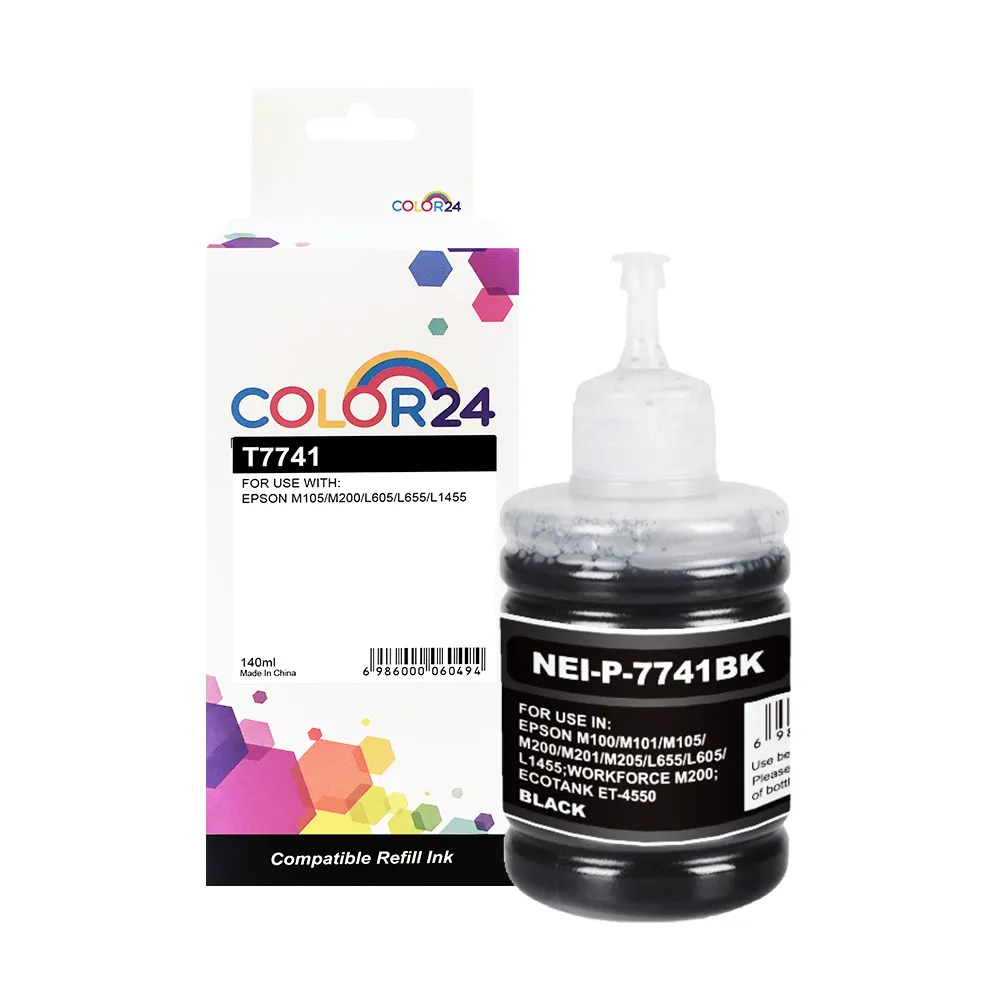 【COLOR24】for EPSON 黑色防水 T774100/140ml 相容連供墨水(適用EPSON M105/M200/L605/L655/L1455)