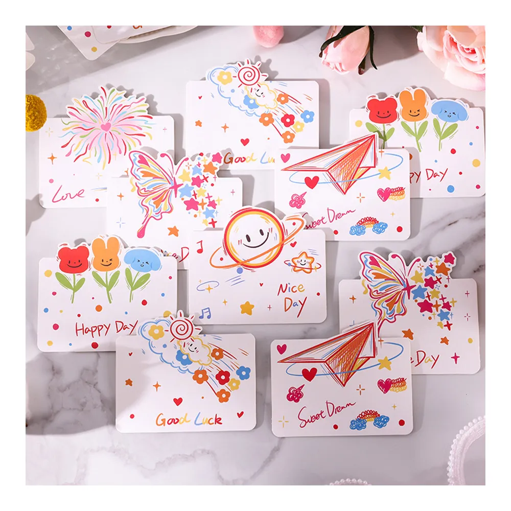 【Paper Play】萬用卡片-繽紛彩色簡筆畫童趣塗鴉卡片 祝福卡 感恩卡 生日卡 留言小卡(6款任選)